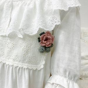 Handmade Rustic Style Knitted Crochet Flower Brooch for Her