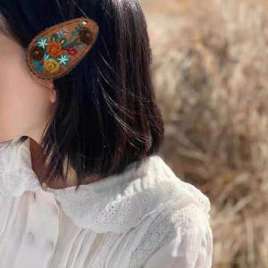 Mori Kei Flowers Embroidery Handcrafted Hair Snap Clip