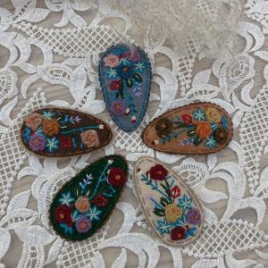Mori Kei Flowers Embroidery Handcrafted Hair Snap Clip