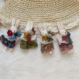 Rabbit with Embroidered Floral Skirt Crochet Lace Brooch Pin