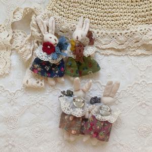Rabbit with Embroidered Floral Skirt Crochet Lace Brooch Pin
