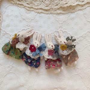 Rabbit with Embroidered Floral Skirt Crochet Lace Brooch Pin