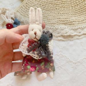 Rabbit with Embroidered Floral Skirt Crochet Lace Brooch Pin