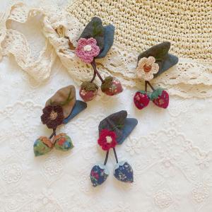 Cute Floral and Strawberry Knitted Brooch Pin for Girl