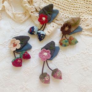 Cute Floral and Strawberry Knitted Brooch Pin for Girl