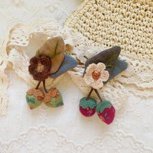 Cute Floral and Strawberry Knitted Brooch Pin for Girl