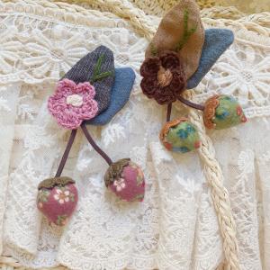 Cute Floral and Strawberry Knitted Brooch Pin for Girl