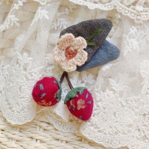 Cute Floral and Strawberry Knitted Brooch Pin for Girl