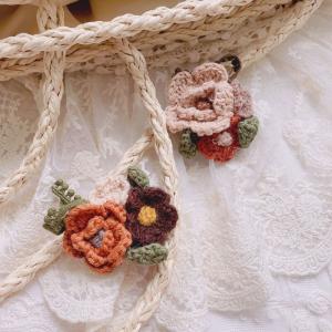 Crochet Flowers and Leaf Handmade Japanese Brooch Pin