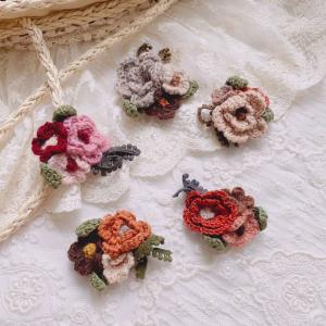 Crochet Flowers and Leaf Handmade Japanese Brooch Pin