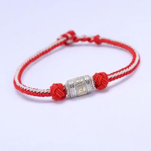 Tibetan S925 Silver Om Mani Buddhist Woven Bracelet with Prayer Wheel