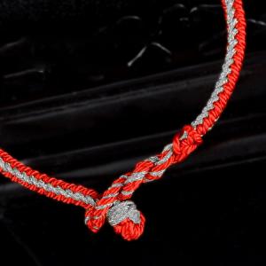 Tibetan S925 Silver Om Mani Buddhist Woven Bracelet with Prayer Wheel