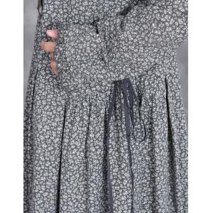Ruffle Collar Cotton Linen Floral Casual Long Dress