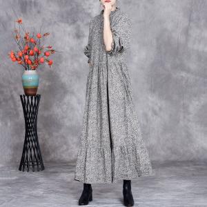 Stand Collar Empire Waist Floral Spring Dress