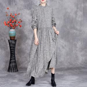 Stand Collar Empire Waist Floral Spring Dress