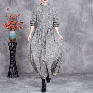 Stand Collar Empire Waist Floral Spring Dress