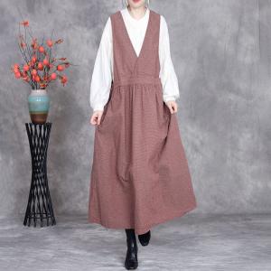 Cotton Linen V-Neck Empire Waist Summer Jumper Dress