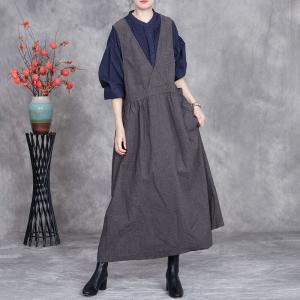 Cotton Linen V-Neck Empire Waist Summer Jumper Dress