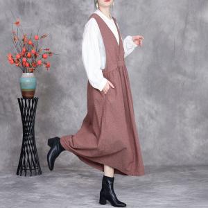 Cotton Linen V-Neck Empire Waist Summer Jumper Dress