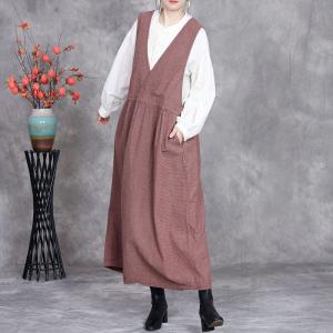 Cotton Linen V-Neck Empire Waist Summer Jumper Dress