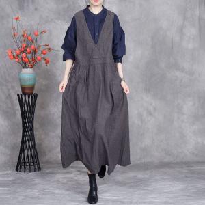 Cotton Linen V-Neck Empire Waist Summer Jumper Dress