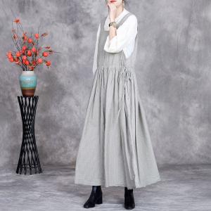 Summer U-Neck Cotton Linen Striped Jumper Dress