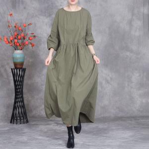 Rustic Chic Puff Sleeves Cotton Loose Casual Dress