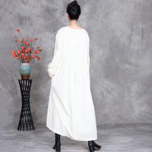 Rustic Chic Puff Sleeves Cotton Loose Casual Dress