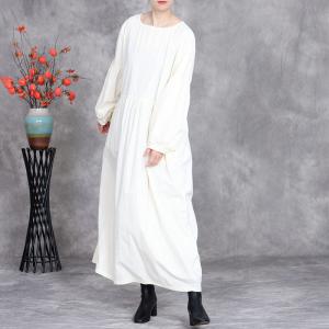 Rustic Chic Puff Sleeves Cotton Loose Casual Dress