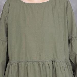 Rustic Chic Puff Sleeves Cotton Loose Casual Dress