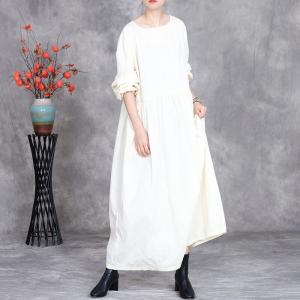 Rustic Chic Puff Sleeves Cotton Loose Casual Dress