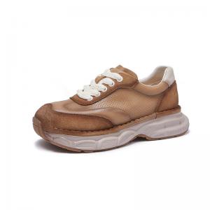 Women Thick-Soled Tied Leather Dad Sneakers