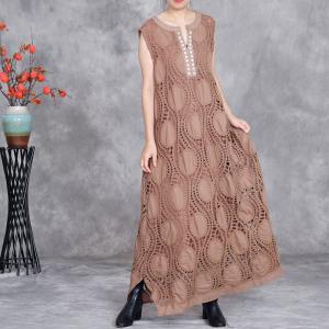 Hollow Out Half Button Fly Boho Sundress