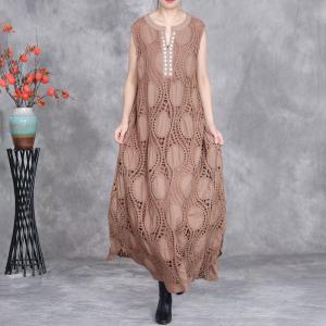 Hollow Out Half Button Fly Boho Sundress
