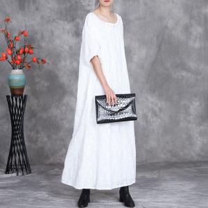 Beads Collar Puff Sleeves Embroidery Beach Dress