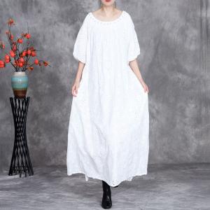 Beads Collar Puff Sleeves Embroidery Beach Dress