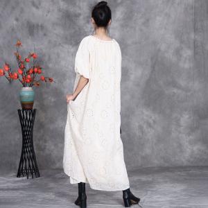 Beads Collar Puff Sleeves Embroidery Beach Dress