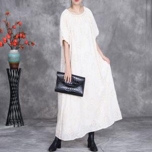 Beads Collar Puff Sleeves Embroidery Beach Dress