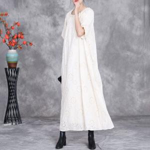 Beads Collar Puff Sleeves Embroidery Beach Dress