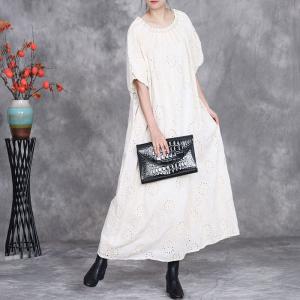 Beads Collar Puff Sleeves Embroidery Beach Dress
