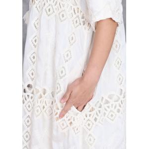 Fringed Collar Hollow Out Embroidery Boho Maxi Dress