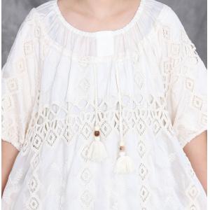 Fringed Collar Hollow Out Embroidery Boho Maxi Dress