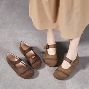 Cozy Wide Toe Leather Buckle Flat Sandals