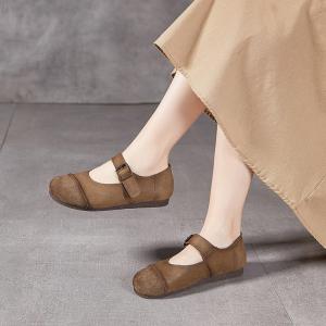 Cozy Wide Toe Leather Buckle Flat Sandals