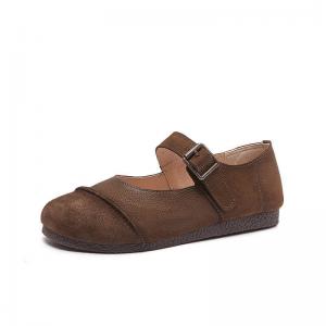 Cozy Wide Toe Leather Buckle Flat Sandals