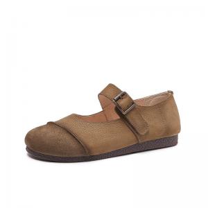 Cozy Wide Toe Leather Buckle Flat Sandals