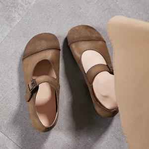 Cozy Wide Toe Leather Buckle Flat Sandals