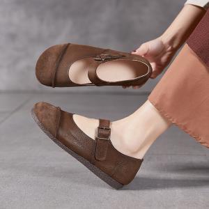 Cozy Wide Toe Leather Buckle Flat Sandals