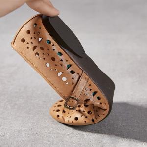 Hollow Out Leather Flat Mary Jane Ballet Flats