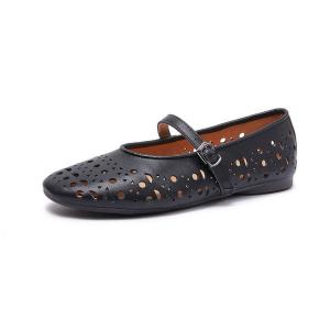 Hollow Out Leather Flat Mary Jane Ballet Flats